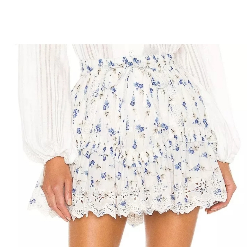 Loveshackfancy Becca Skirt in Brilliant Blue floral Sz P